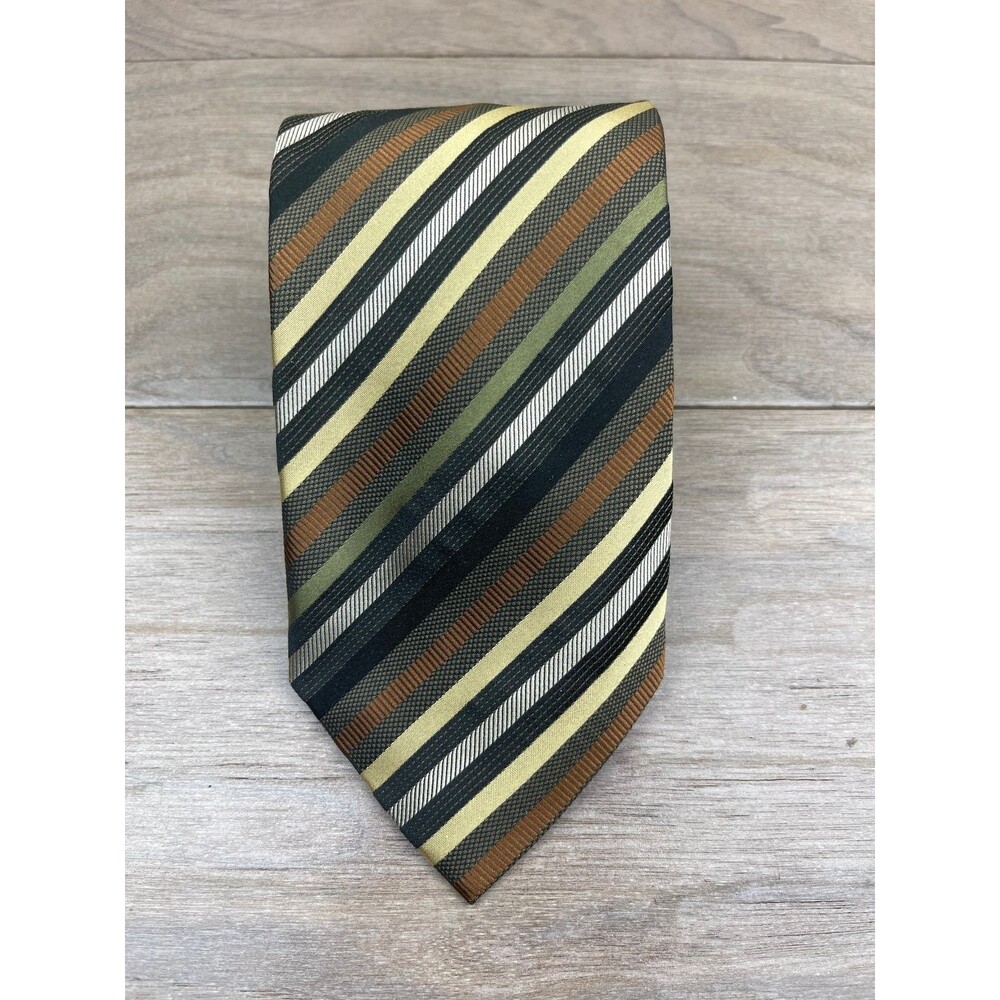 Peacock Men's Silk Tie Striped Brown Green Black 57in Handmade